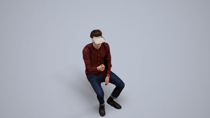 scanned 3D man casual sitting, photogrammetry people for Enscape and V-Ray, back view render