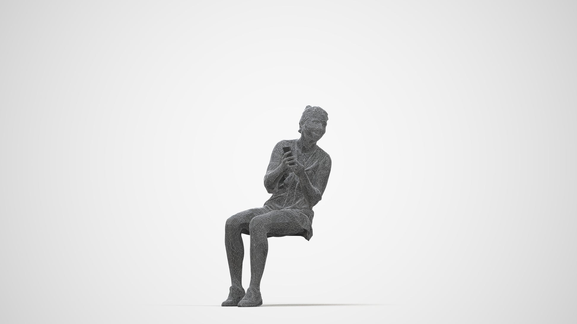 3D scanned girl kids casual, photorealistic archviz people for Enscape and SketchUp, wireframe back view