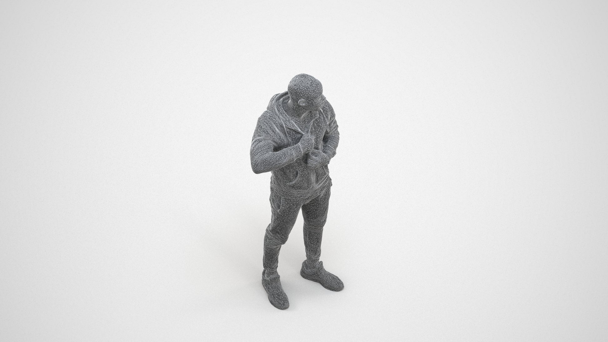 photogrammetry 3D man sport standing, realistic human model archviz FBX, wireframe three-quarter view