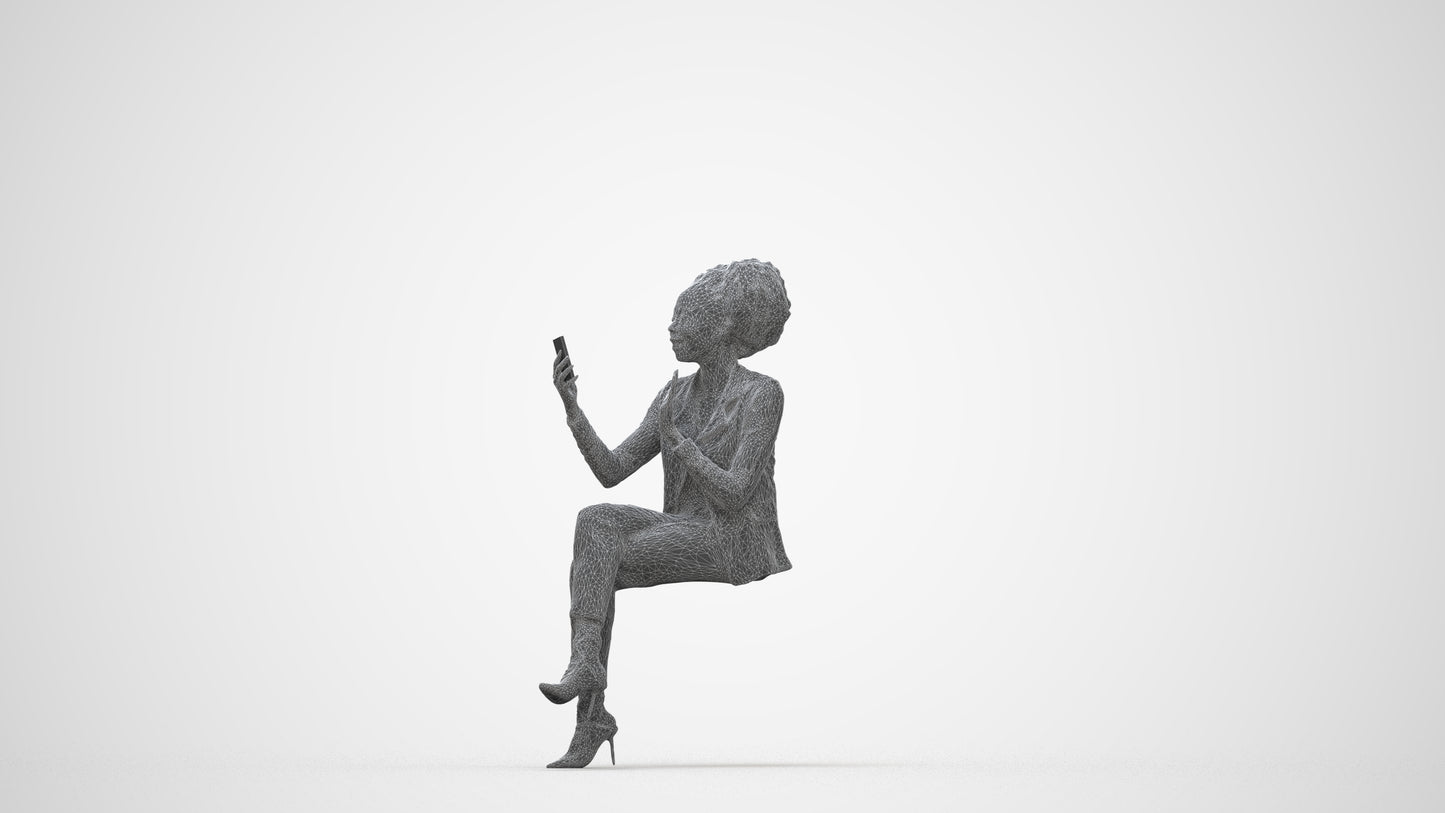 3D people model woman business, scanned human for 3ds Max rendering, wireframe back view