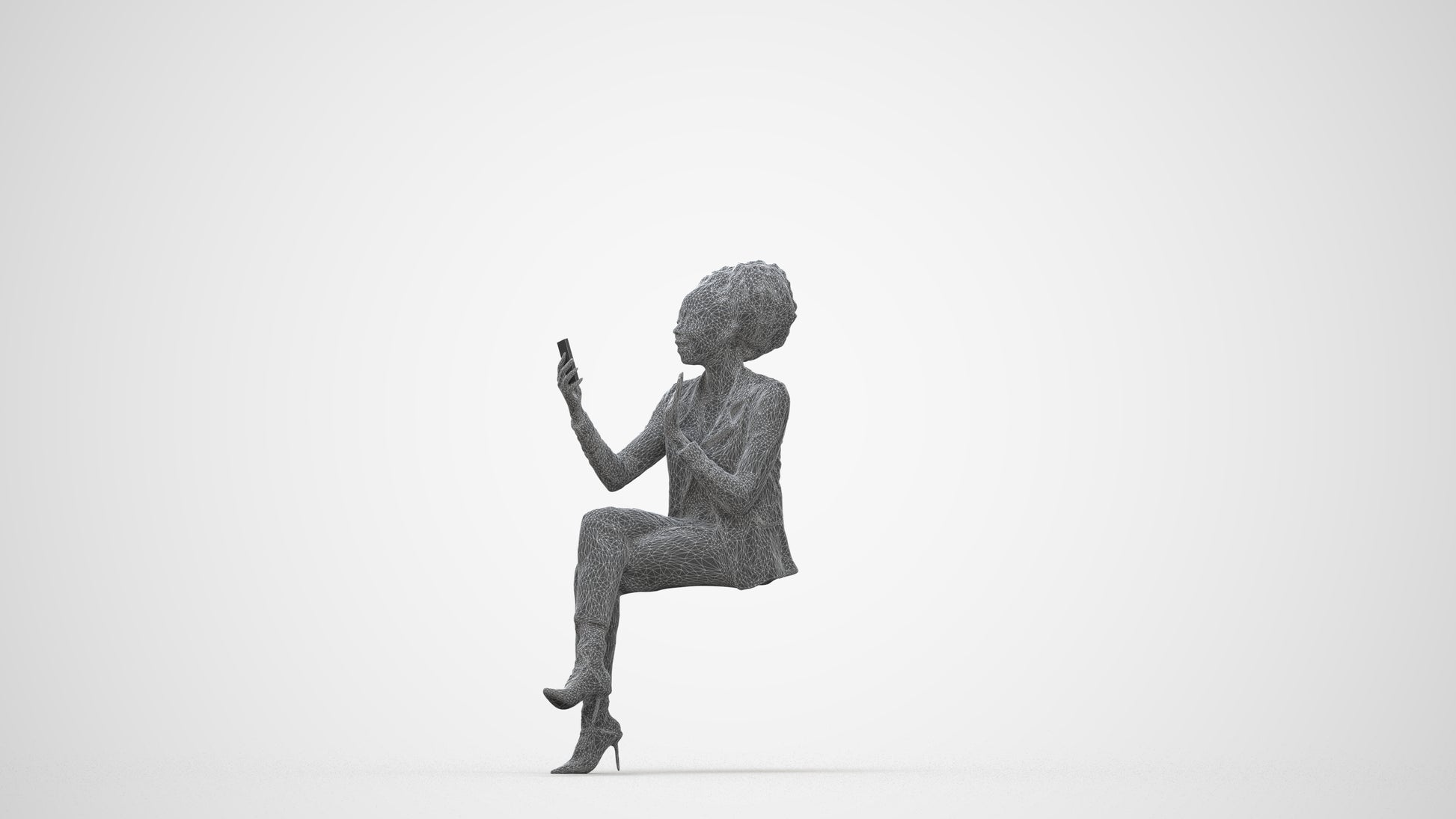 3D people model woman business, scanned human for 3ds Max rendering, wireframe back view