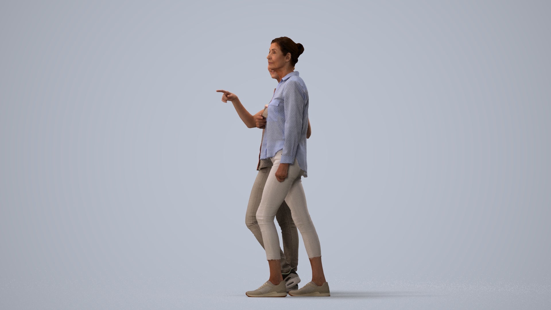 3D human model woman casual couple, photogrammetry scanned person for archviz, three-quarter view render
