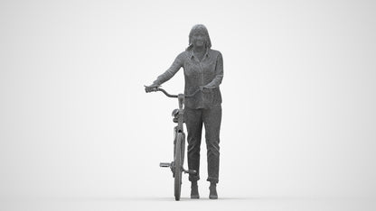 realistic 3D human woman casual cycling, archviz people FBX OBJ for Blender, wireframe back view