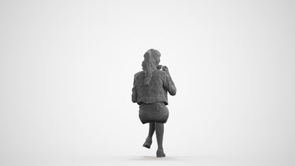 3D people model woman casual sitting, scanned human for 3ds Max rendering, wireframe front view
