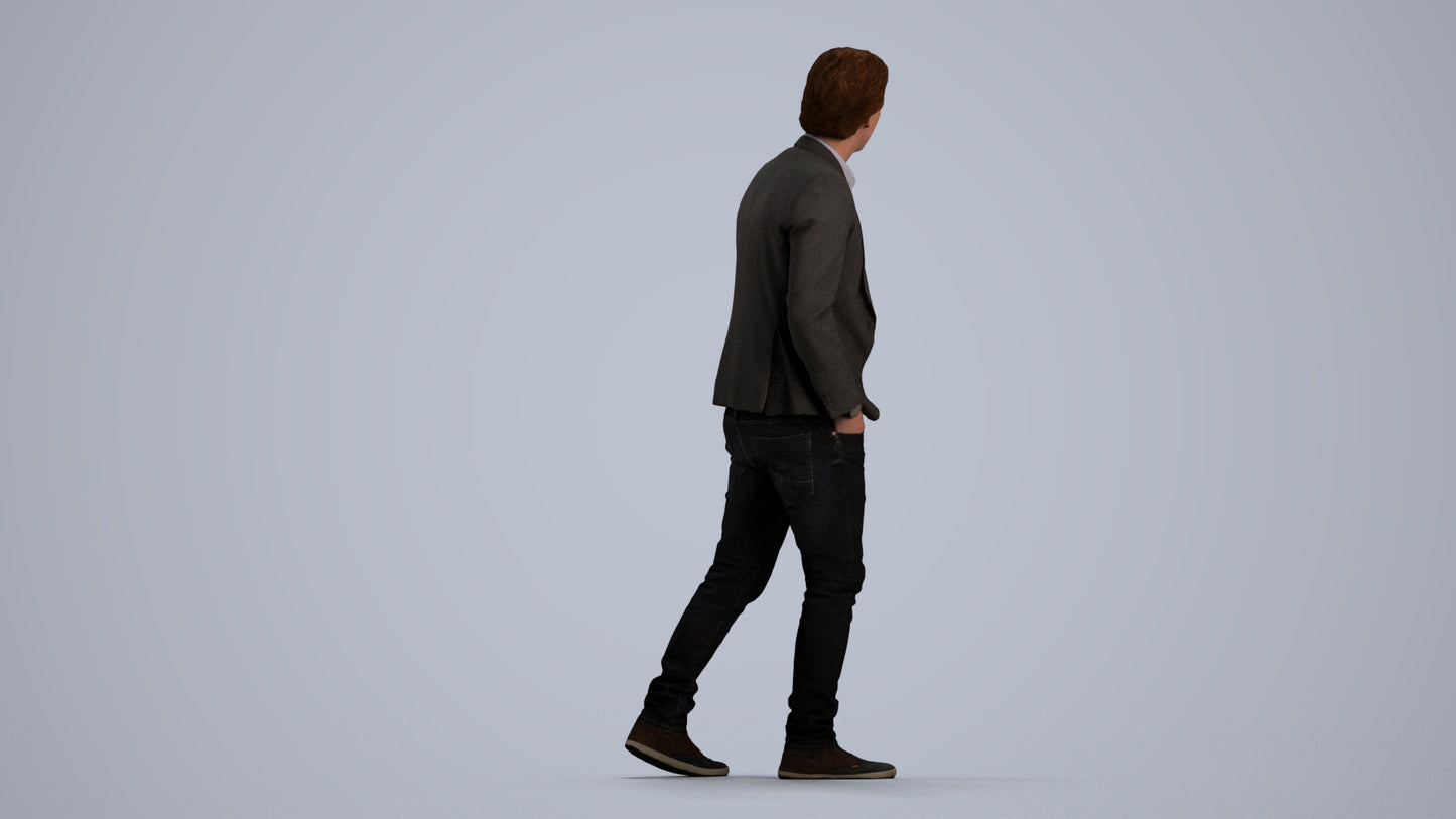 realistic 3D man business, scanned archviz people for Blender and 3ds Max, front view render