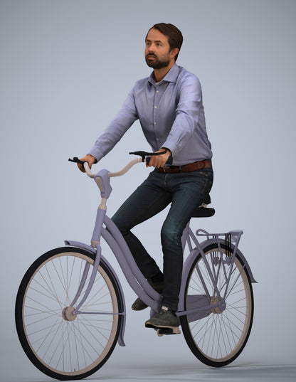 3D scanned man cycling business, photorealistic archviz people for Enscape and SketchUp