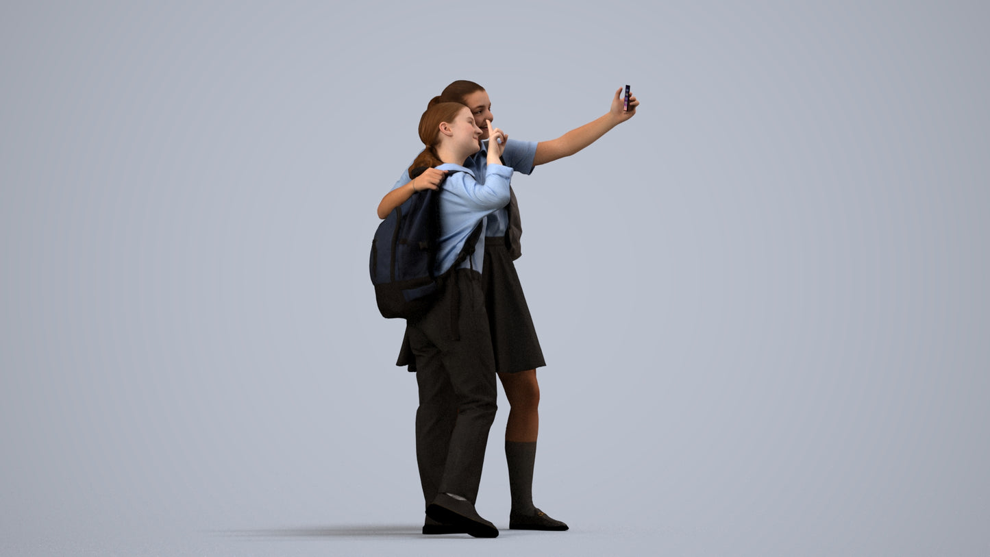 scanned 3D girl kids, photogrammetry people for Enscape and V-Ray, side view render