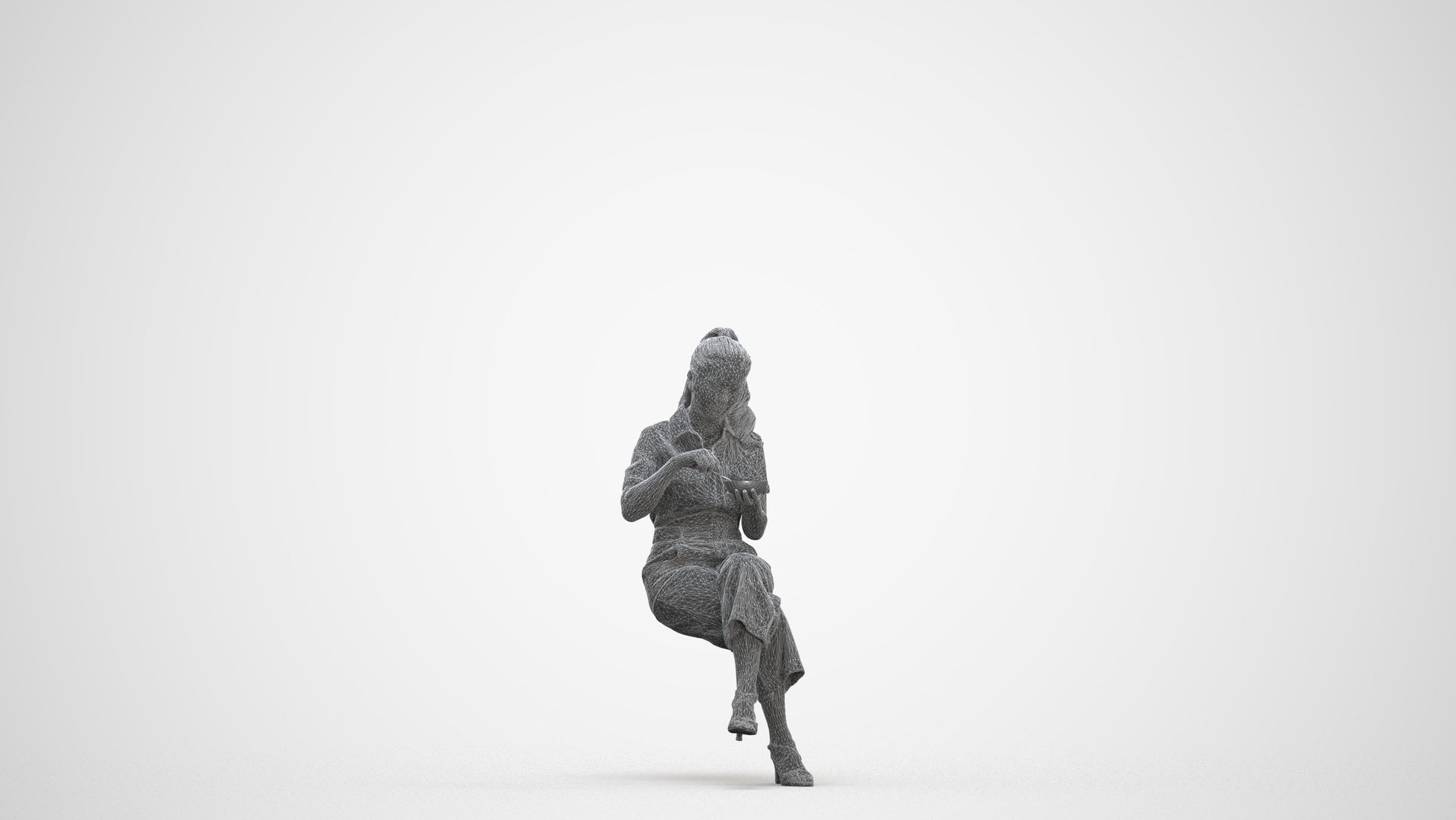 3D scanned woman sitting casual, photorealistic archviz people for Enscape and SketchUp, three-quarter front view render