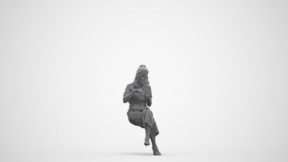 3D scanned woman sitting casual, photorealistic archviz people for Enscape and SketchUp, three-quarter front view render
