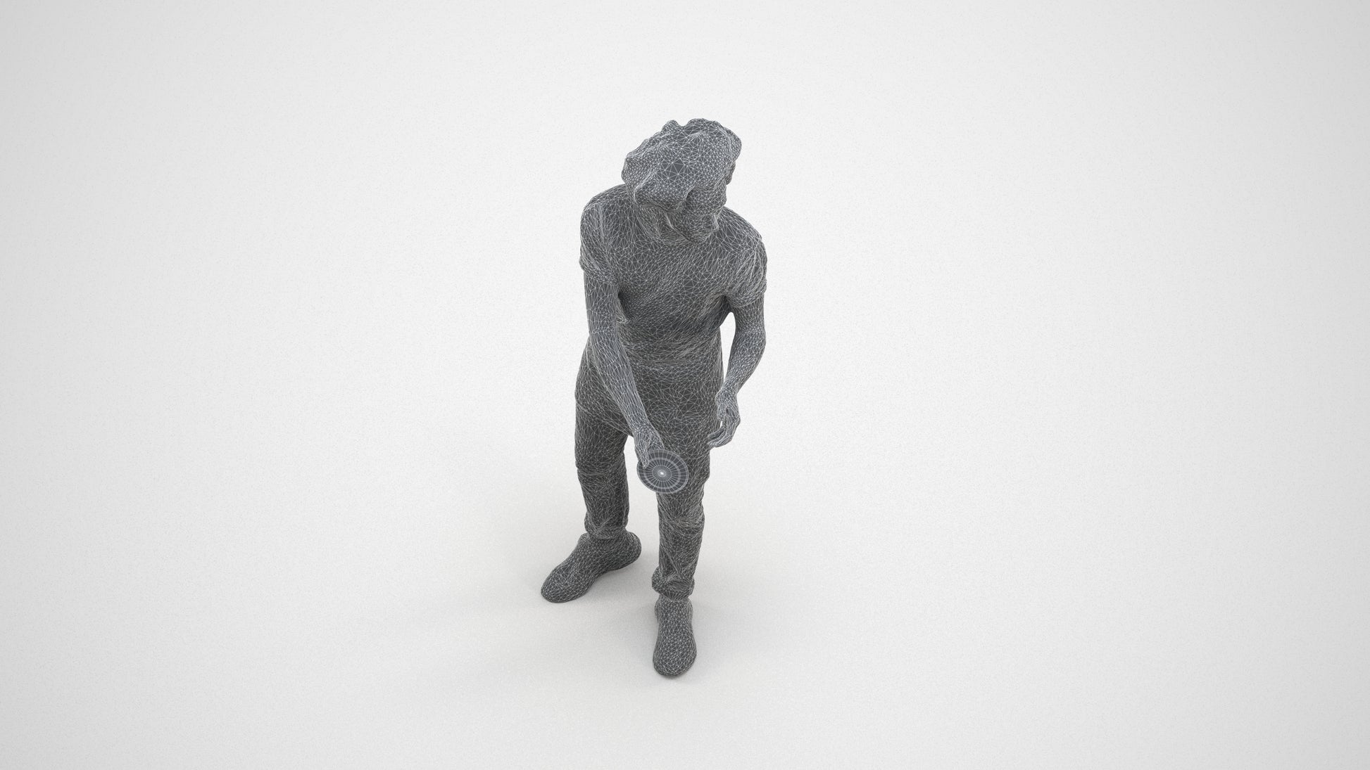 realistic 3D human man standing, archviz people FBX OBJ for Blender, wireframe three-quarter view