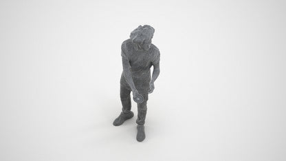 realistic 3D human man standing, archviz people FBX OBJ for Blender, wireframe three-quarter view