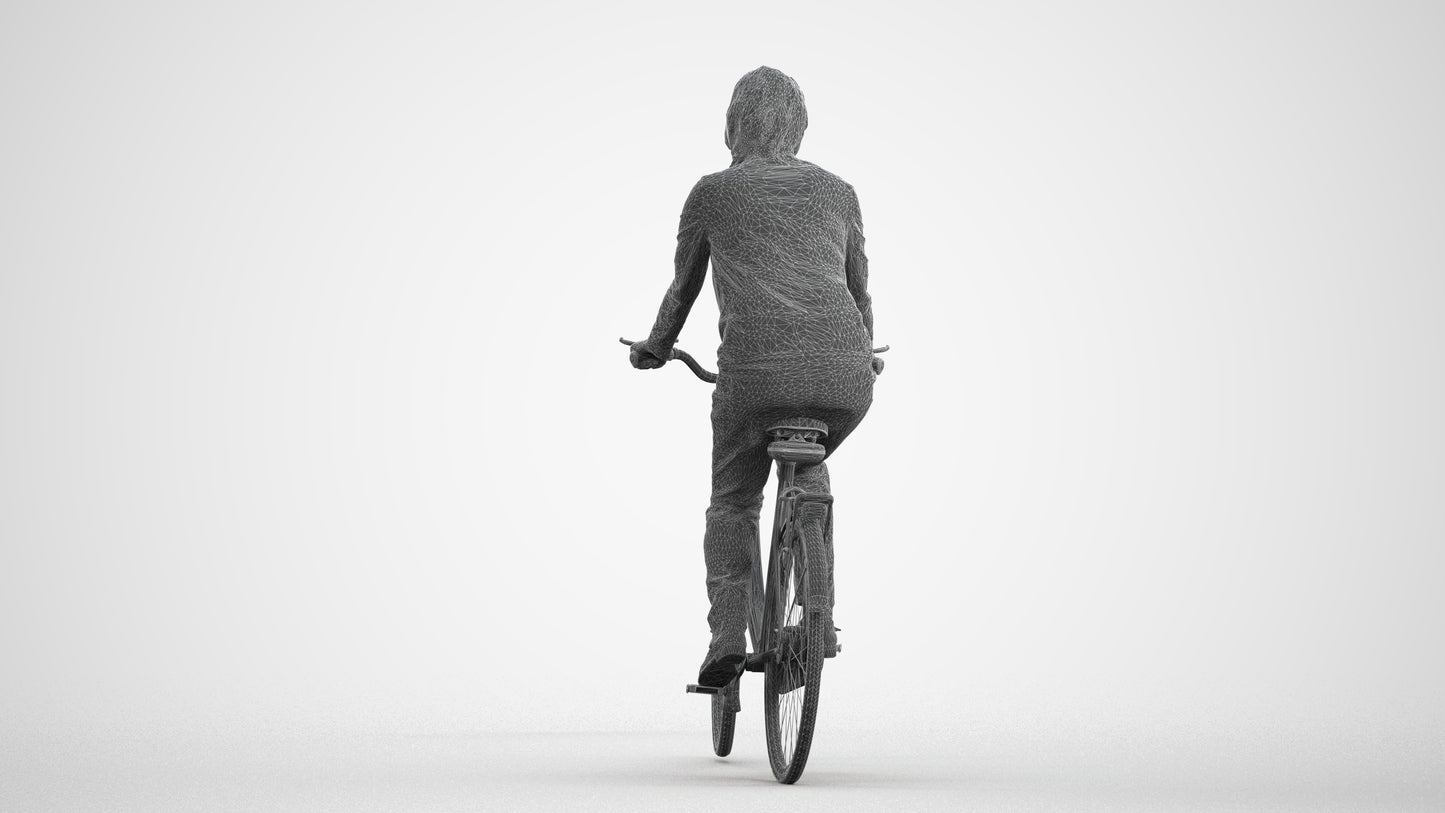 3D people model woman casual cycling, scanned human for 3ds Max rendering, wireframe front view