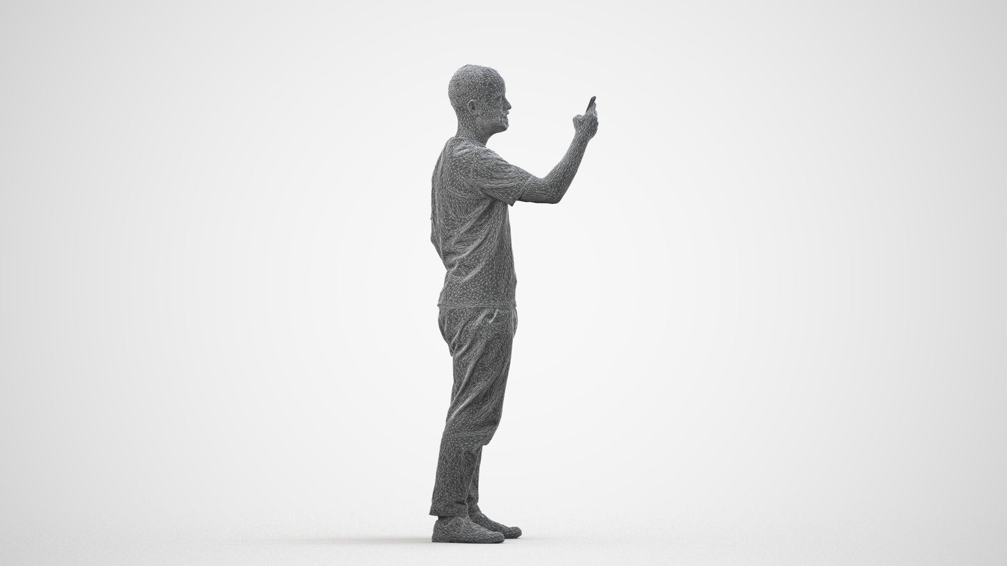 3D people model man casual standing, scanned human for 3ds Max rendering, wireframe side view