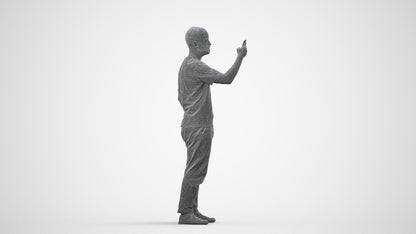 3D people model man casual standing, scanned human for 3ds Max rendering, wireframe side view
