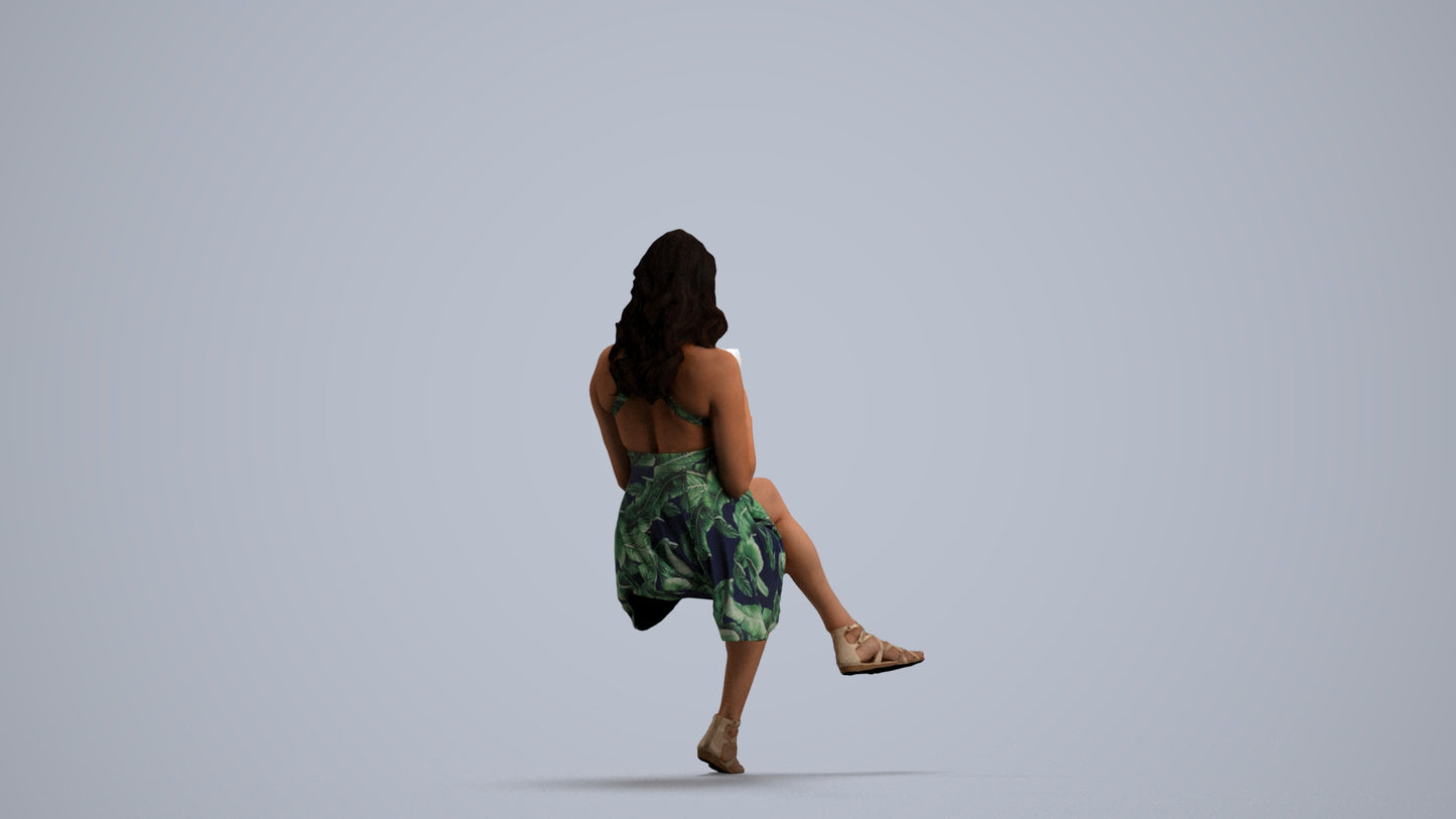 scanned 3D woman sitting, photogrammetry people for Enscape and V-Ray, front view render