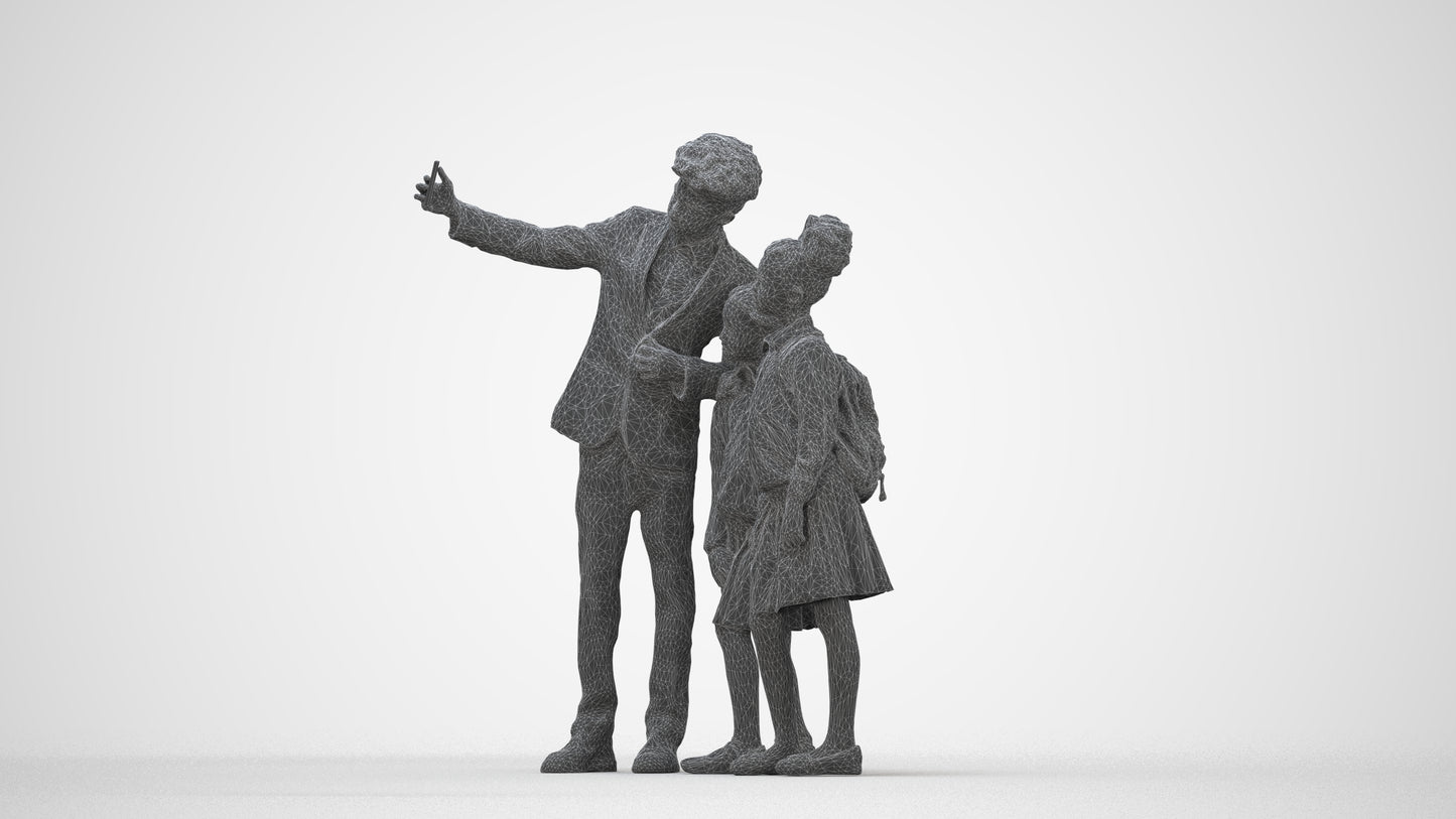 3D people model boy kids, scanned human for 3ds Max rendering, wireframe back view