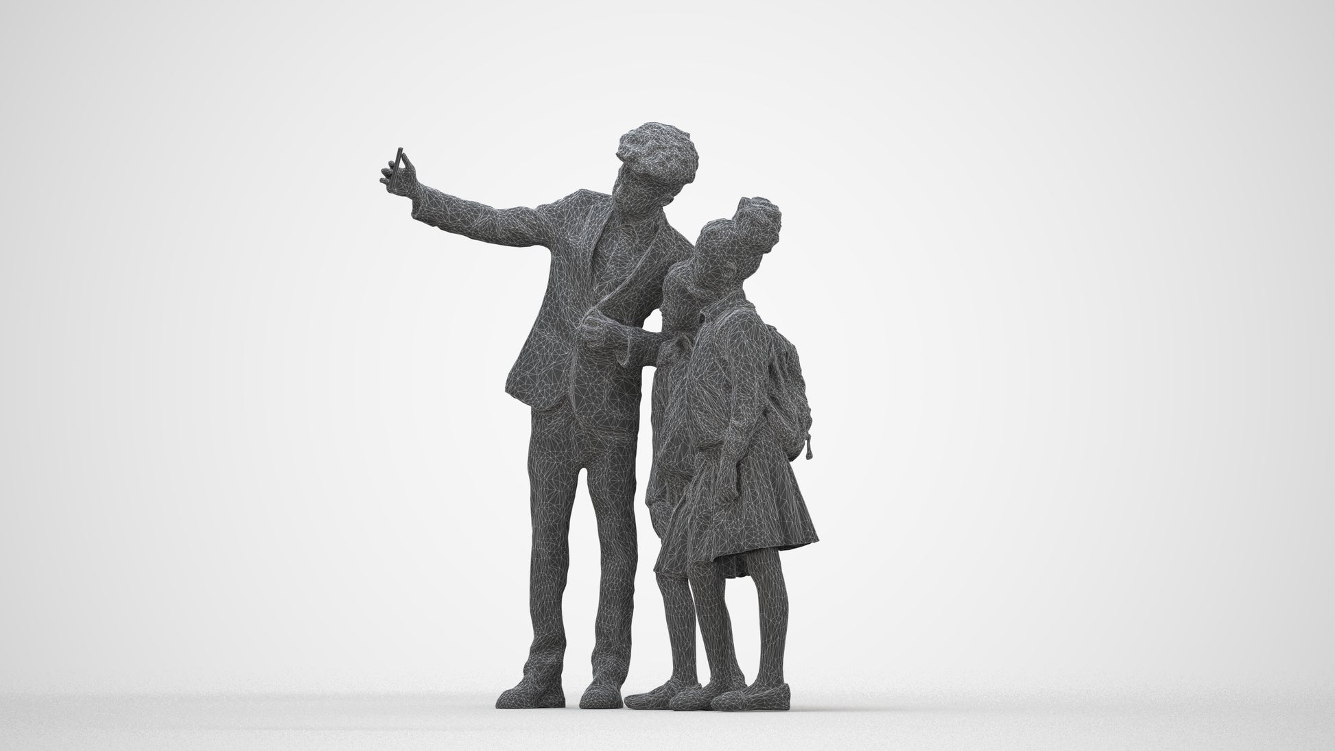 3D people model boy kids, scanned human for 3ds Max rendering, wireframe back view