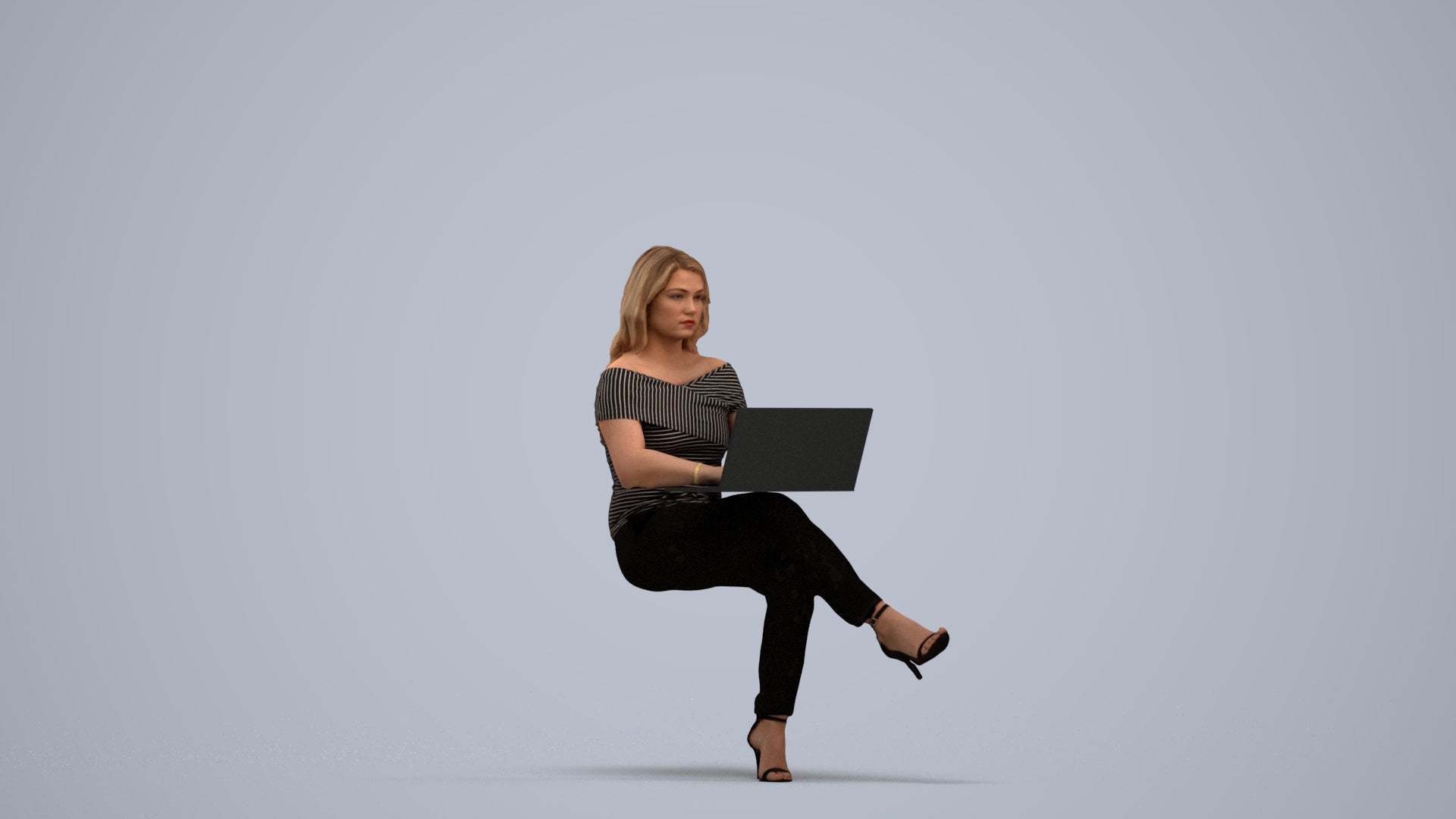 realistic 3D human woman business sitting, archviz people FBX OBJ for Blender, standing pose render
