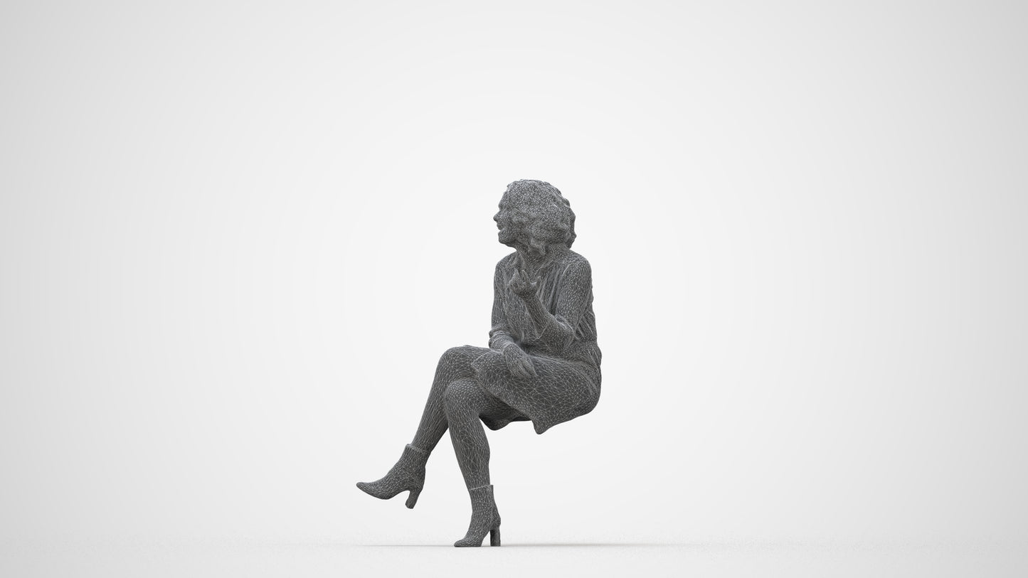 realistic 3D people woman casual sitting, render-ready for V-Ray and Corona, FBX OBJ, wireframe back view