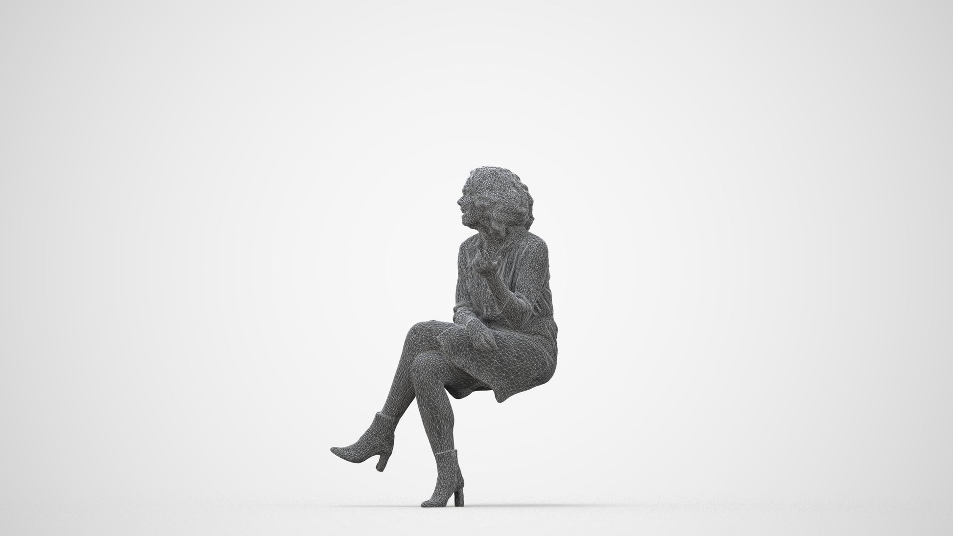 realistic 3D people woman casual sitting, render-ready for V-Ray and Corona, FBX OBJ, wireframe back view