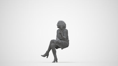 realistic 3D people woman casual sitting, render-ready for V-Ray and Corona, FBX OBJ, wireframe back view
