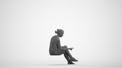 realistic 3D people woman casual sitting, render-ready for V-Ray and Corona, FBX OBJ, wireframe front view