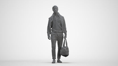 realistic 3D man casual walking, scanned archviz people for Blender and 3ds Max, three-quarter front view render