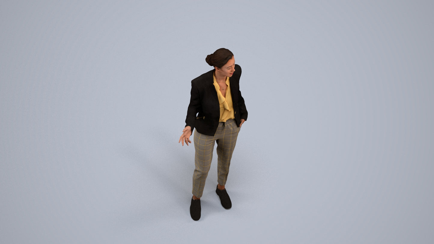 realistic 3D people woman business standing, render-ready for V-Ray and Corona, FBX OBJ, back view render