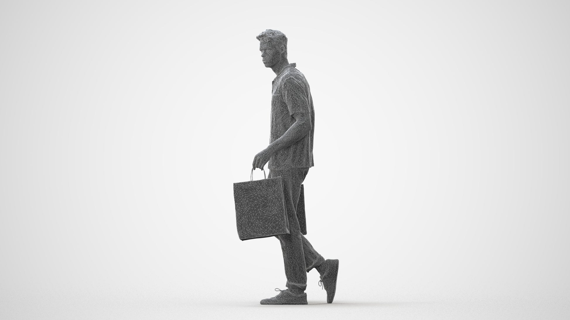 3D human model man casual shopping, photogrammetry scanned person for archviz, square thumbnail
