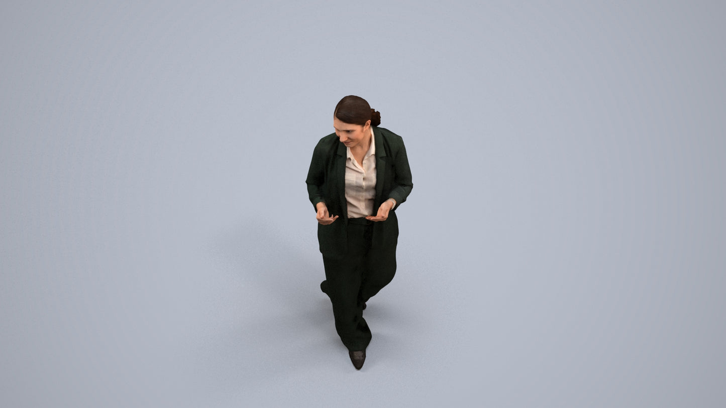 3D people model woman business walking, scanned human for 3ds Max rendering, back view render
