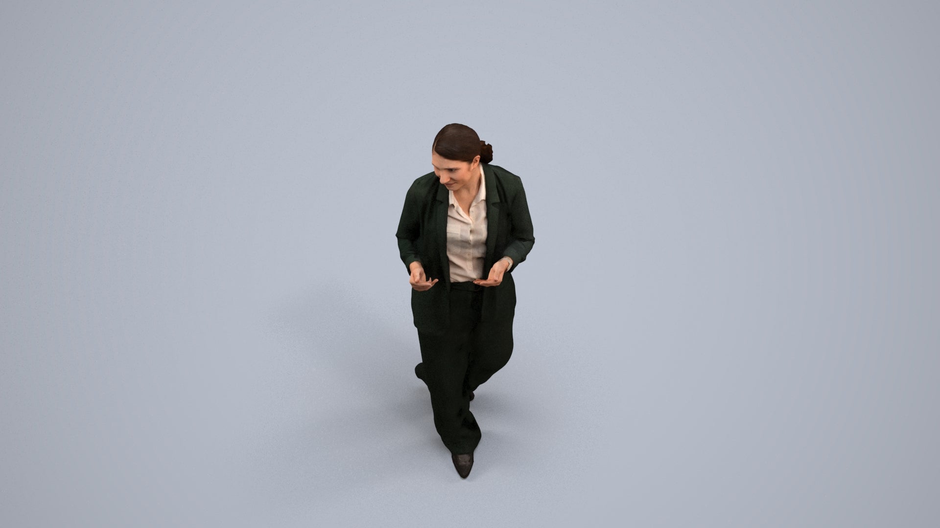 3D people model woman business walking, scanned human for 3ds Max rendering, back view render