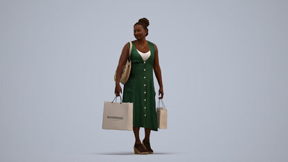 realistic 3D people woman casual shopping, render-ready for V-Ray and Corona, FBX OBJ, standing pose render