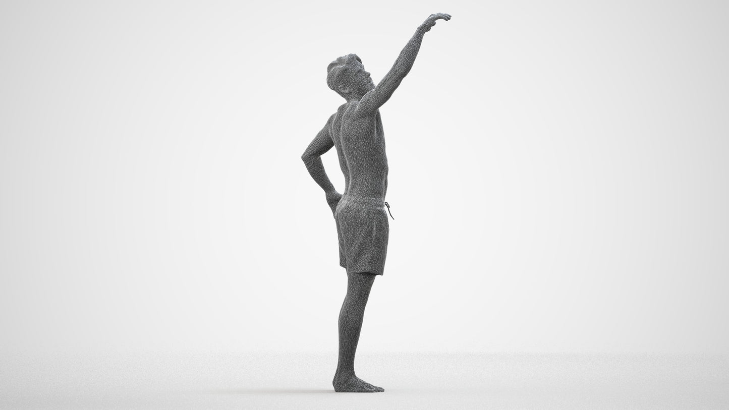 realistic 3D people man pool, render-ready for V-Ray and Corona, FBX OBJ, wireframe side view