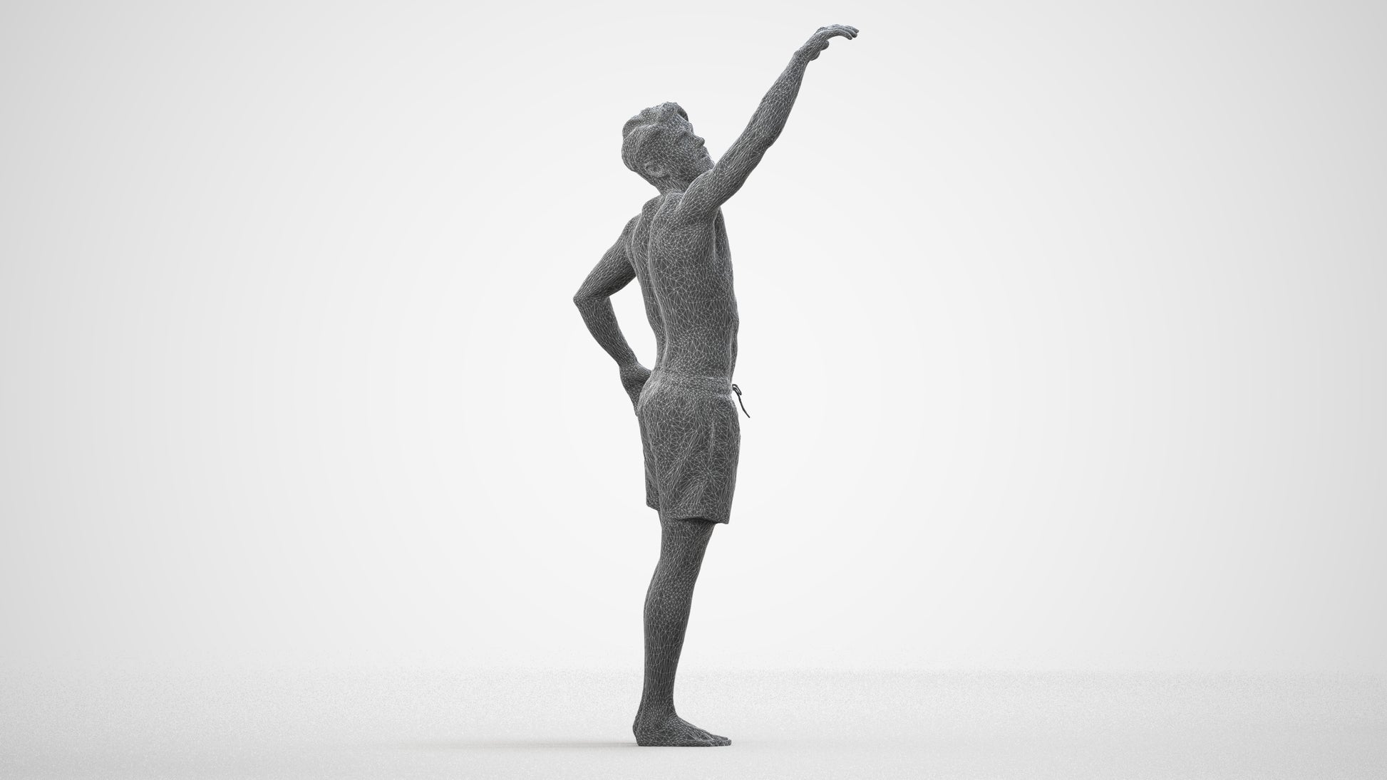 realistic 3D people man pool, render-ready for V-Ray and Corona, FBX OBJ, wireframe side view