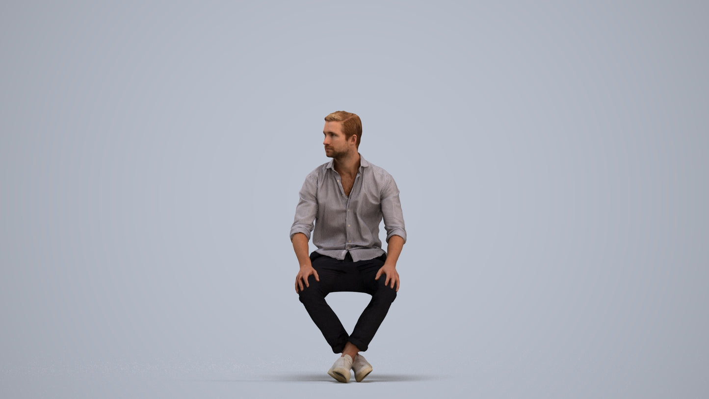 scanned 3D man casual sitting, photogrammetry people for Enscape and V-Ray, standing pose render
