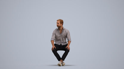 scanned 3D man casual sitting, photogrammetry people for Enscape and V-Ray, standing pose render