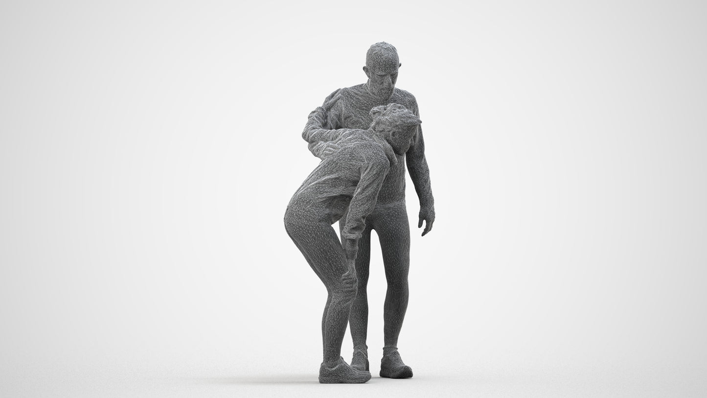 photogrammetry 3D senior woman sport, realistic human model archviz FBX, wireframe side view