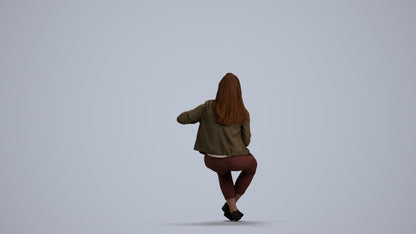 3D people model woman casual sitting, scanned human for 3ds Max rendering, front view render