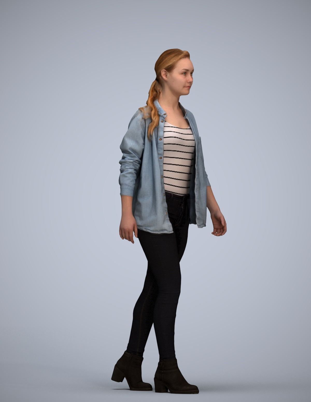 realistic 3D woman casual walking, scanned archviz people for Blender and 3ds Max