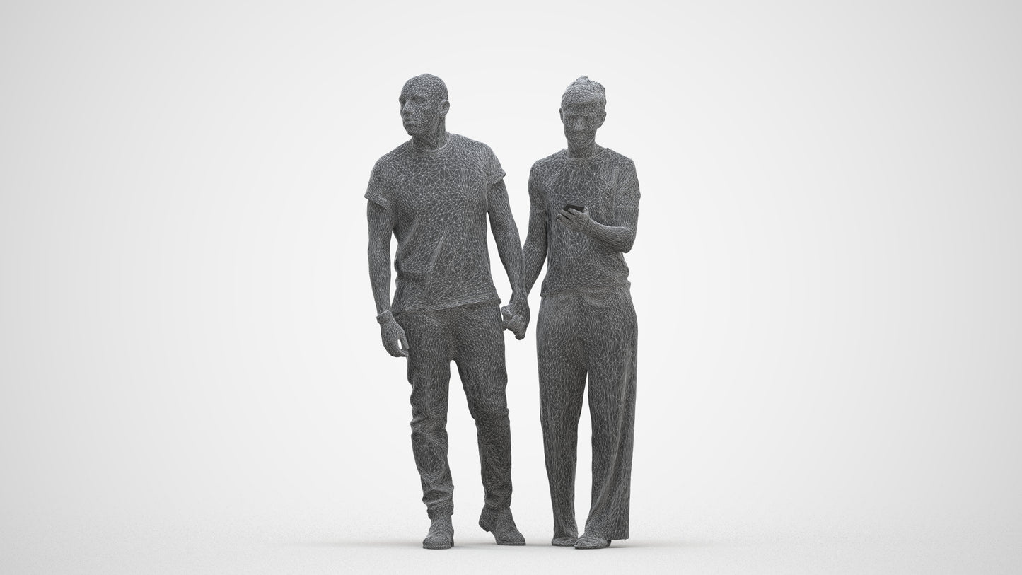 realistic 3D human woman casual couple, archviz people FBX OBJ for Blender, three-quarter front view render