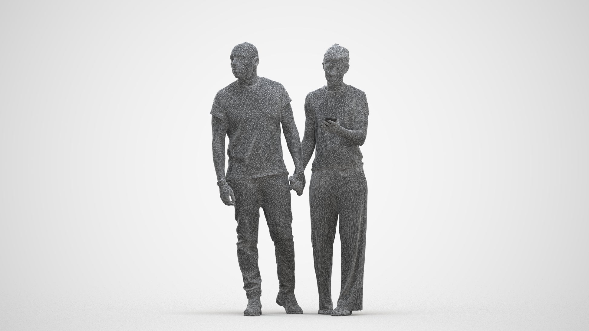realistic 3D human woman casual couple, archviz people FBX OBJ for Blender, three-quarter front view render