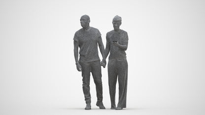 realistic 3D human woman casual couple, archviz people FBX OBJ for Blender, three-quarter front view render