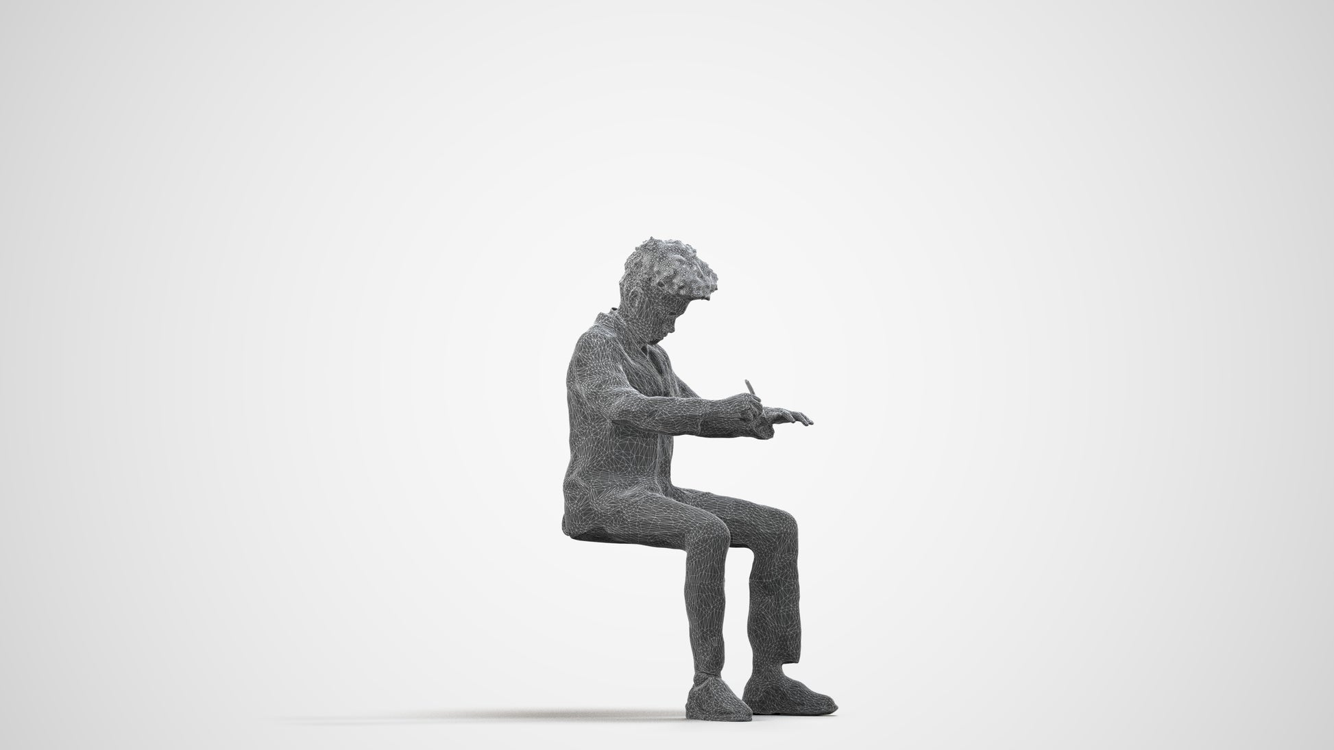 3D human model boy kids, photogrammetry scanned person for archviz, wireframe side view