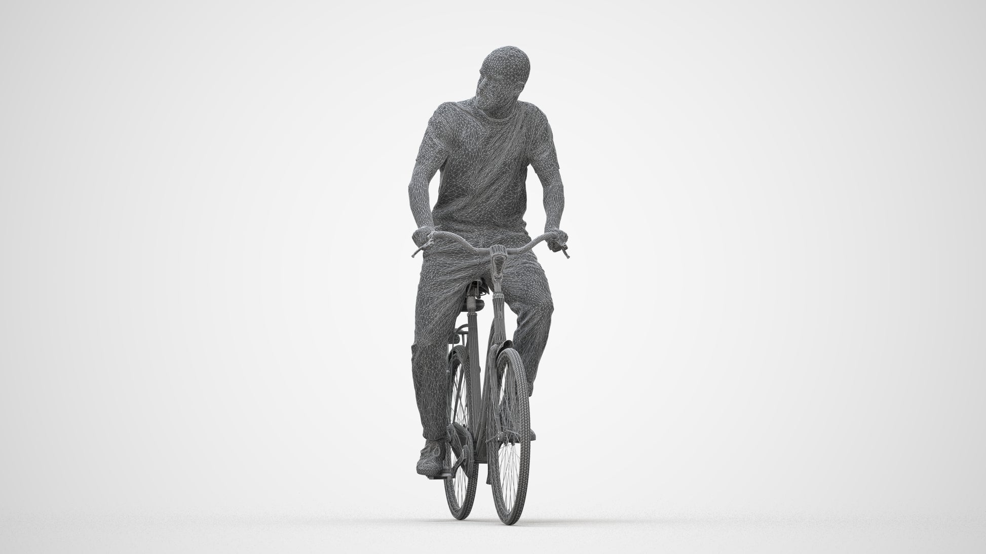 realistic 3D man casual cycling, scanned archviz people for Blender and 3ds Max, wireframe back view