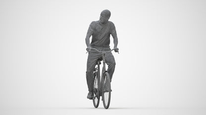 realistic 3D man casual cycling, scanned archviz people for Blender and 3ds Max, wireframe back view