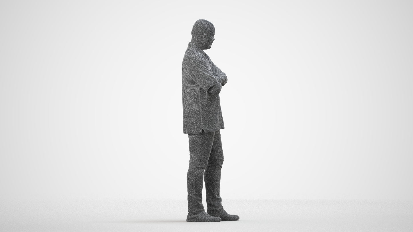 scanned 3D man casual standing, photogrammetry people for Enscape and V-Ray, wireframe side view
