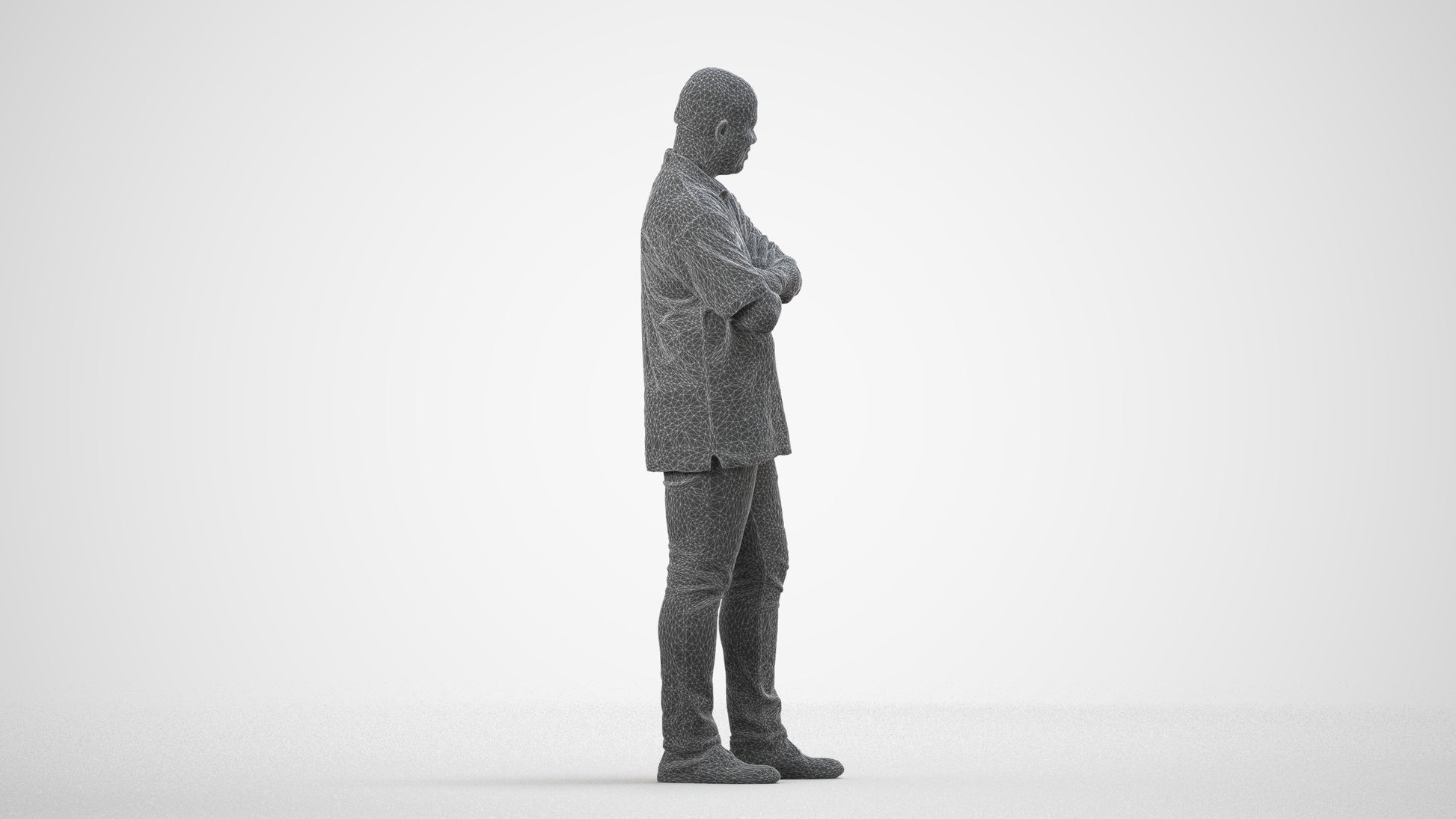 scanned 3D man casual standing, photogrammetry people for Enscape and V-Ray, wireframe side view