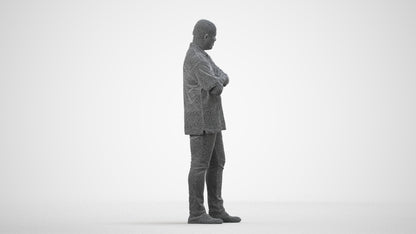 scanned 3D man casual standing, photogrammetry people for Enscape and V-Ray, wireframe side view