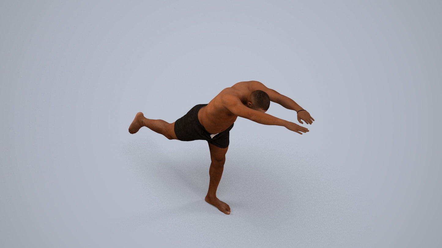 photogrammetry 3D man pool, realistic human model archviz FBX, back view render