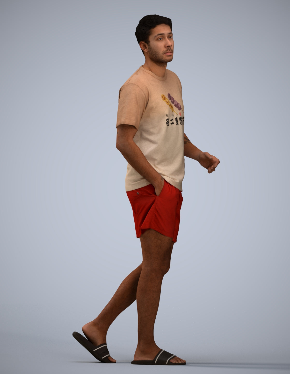 3D scanned man walking casual, photorealistic archviz people for Enscape and SketchUp